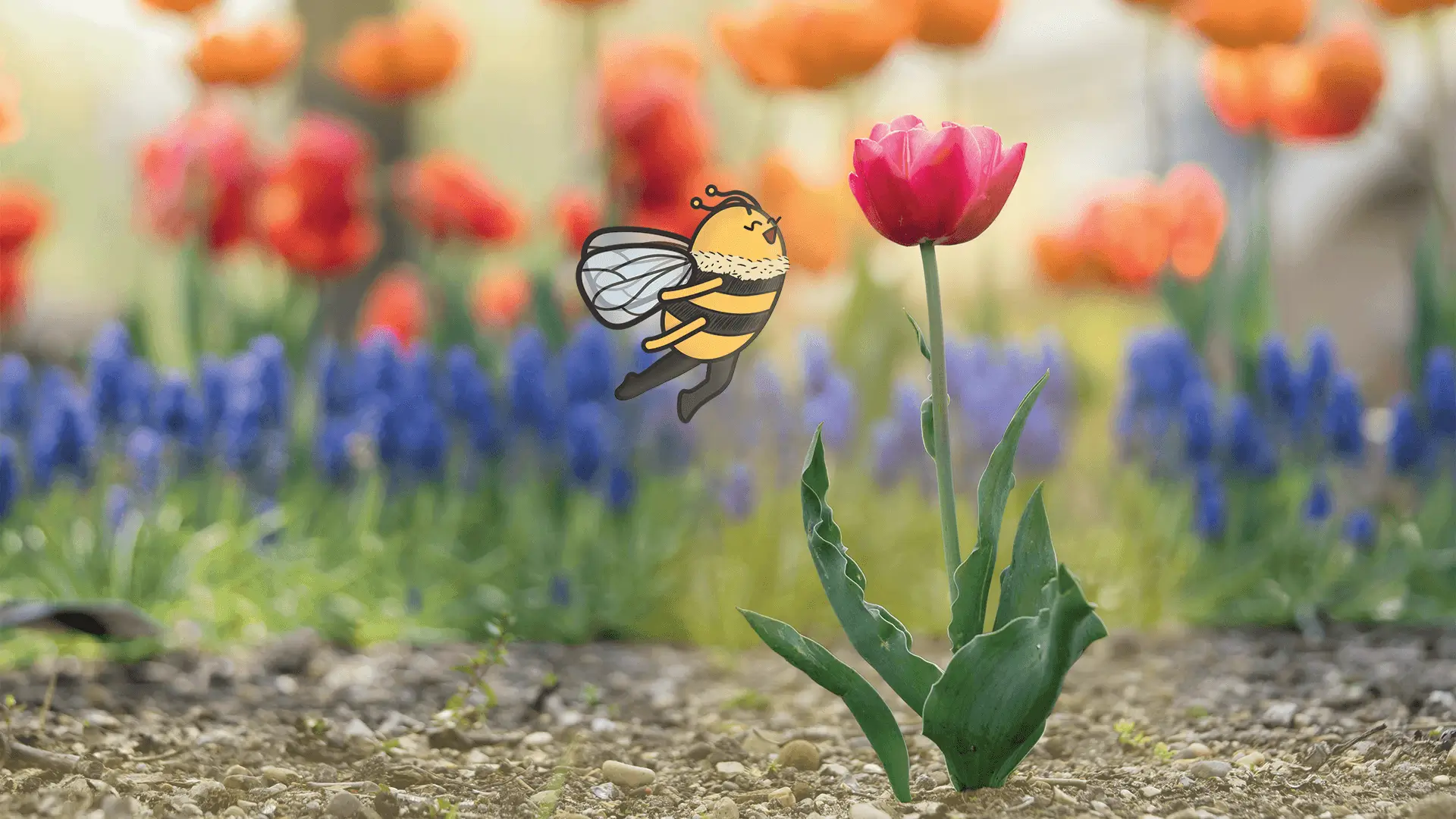Bee flying into a flower