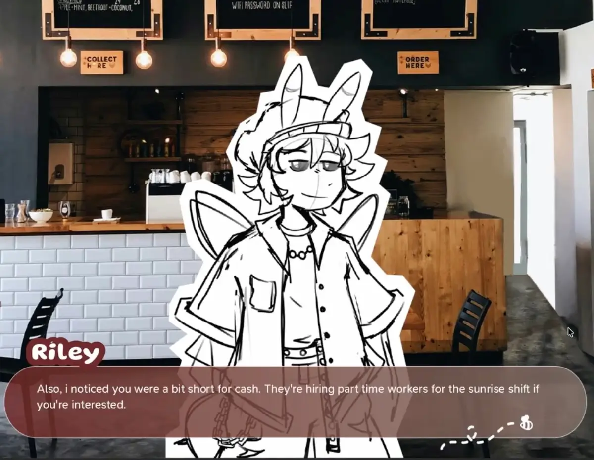 Bee barista giving you a job offer at the cafe